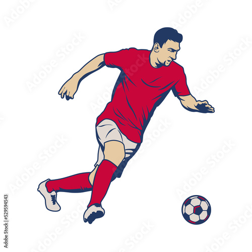 Football and soccer player isolated. Soccer player illustration football players kick and dribble. © Adrigi