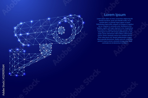 CCTV privacy control mobile camera, danger monitor,  warning equipment, from futuristic polygonal blue lines and glowing stars for banner, poster, greeting card. Low poly concept. Vector illustration.