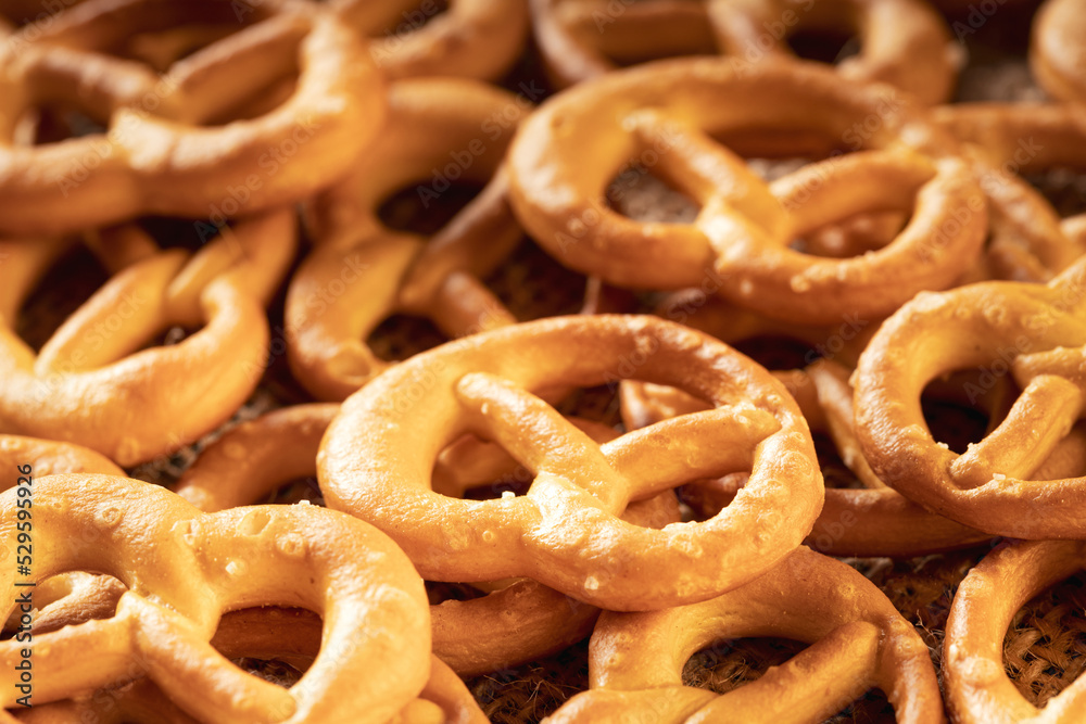 close-up on the pretzels located on the surface