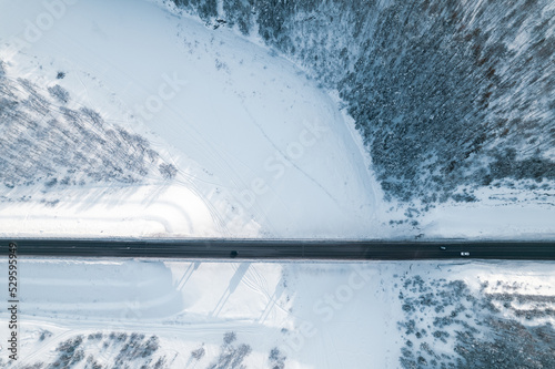Wallpaper Mural turn of the river ice and snow on the river, bridge over the river aerial view Torontodigital.ca