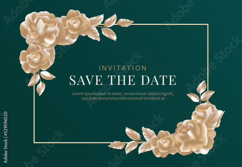 Invitation card with golden flower background