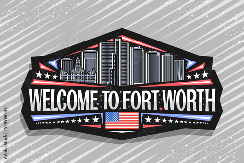 Fotografija Vector logo for Fort Worth, art design black sign with line illustration of famo
