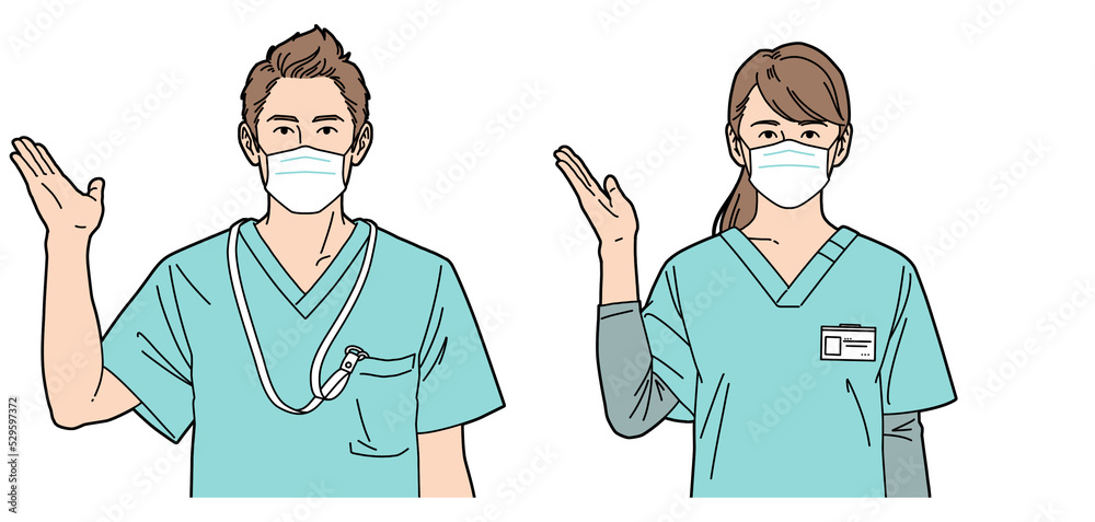 人物イラスト 看護師 男女 正面 マスクあり 人物イラスト 看護師 男女 正面 マスクあり