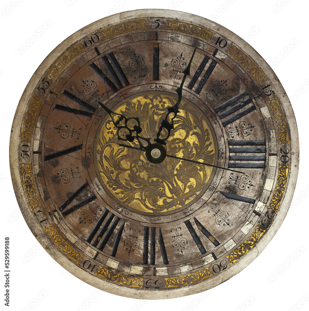Vintage clock isolated on transparent background