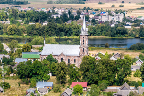aerial view on baroque temple or catholic church in countryside