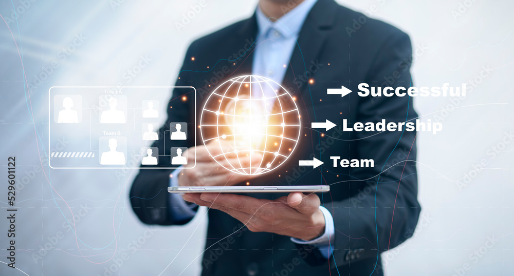 Human and growing plant planning and strategy, Stock market, Business growth, progress or success concept. Businessman hold growing virtual hologram stock, analyzing financial and investment data