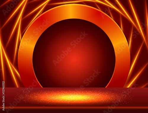 Vector illustration red background with swirl lines and sparkle stage shine floor