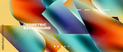 Glassmorphism landing page background template. Colorful glass shapes with metallic effect abstract composition for wallpaper, banner, background