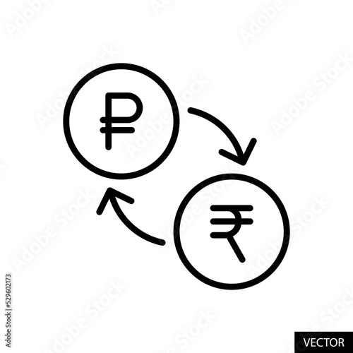 RUB, Russian Ruble to INR, Indian Rupee exchange currency vector icon in line style design for website design, app, UI, isolated on white background. Editable stroke. Vector illustration.