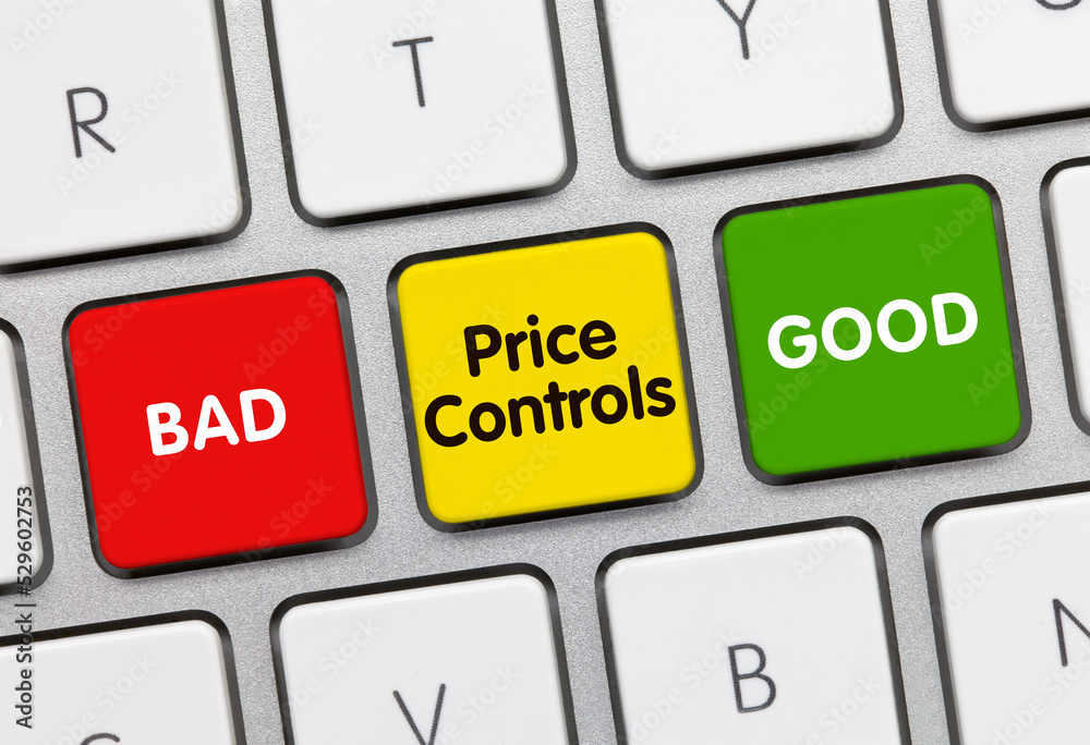Price Controls Good or Bad- Inscription on Blue Keyboard Key.. Price Controls Good or Bad- Inscription on Blue Keyboard Key..