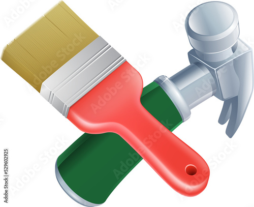Crossed paintbrush and hamm...