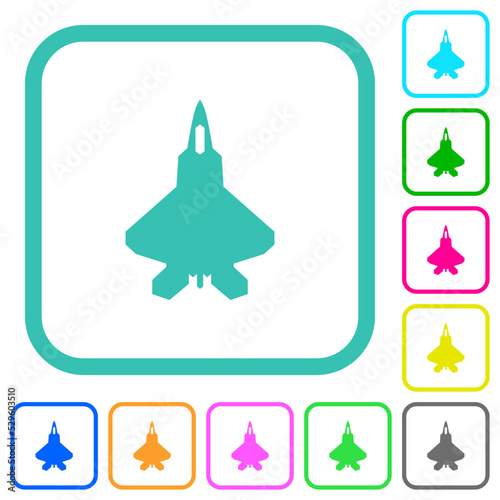 Jet fighter silhouette vivid colored flat icons
