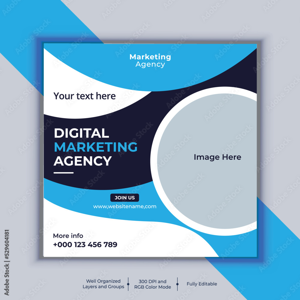 Professional business social media post square banner design. Modern layout vector template. Digital marketing agency banner design.
