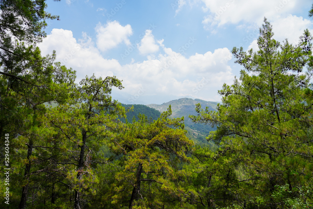 View of the Taurus Mountains in Turkey. Green landscape with mountains and valleys.