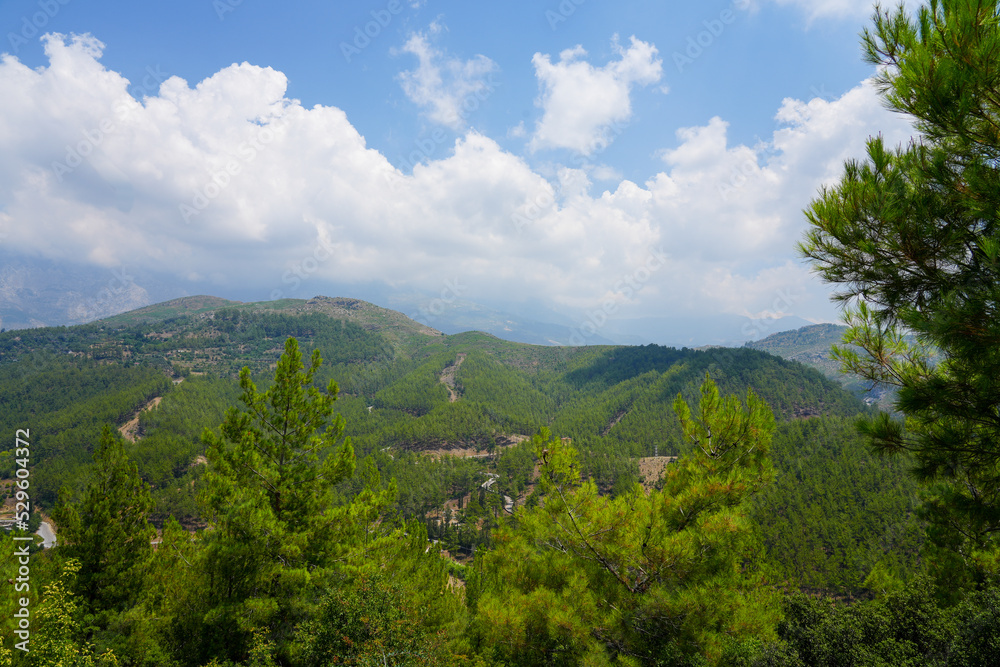 Fototapeta premium View of the Taurus Mountains in Turkey. Green landscape with mountains and valleys.