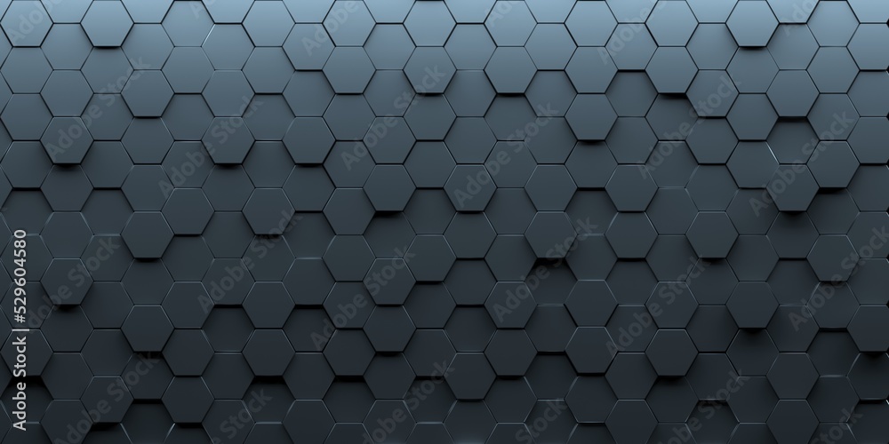 3D image of a decorative panel from multi-colored hexagons. Background and texture