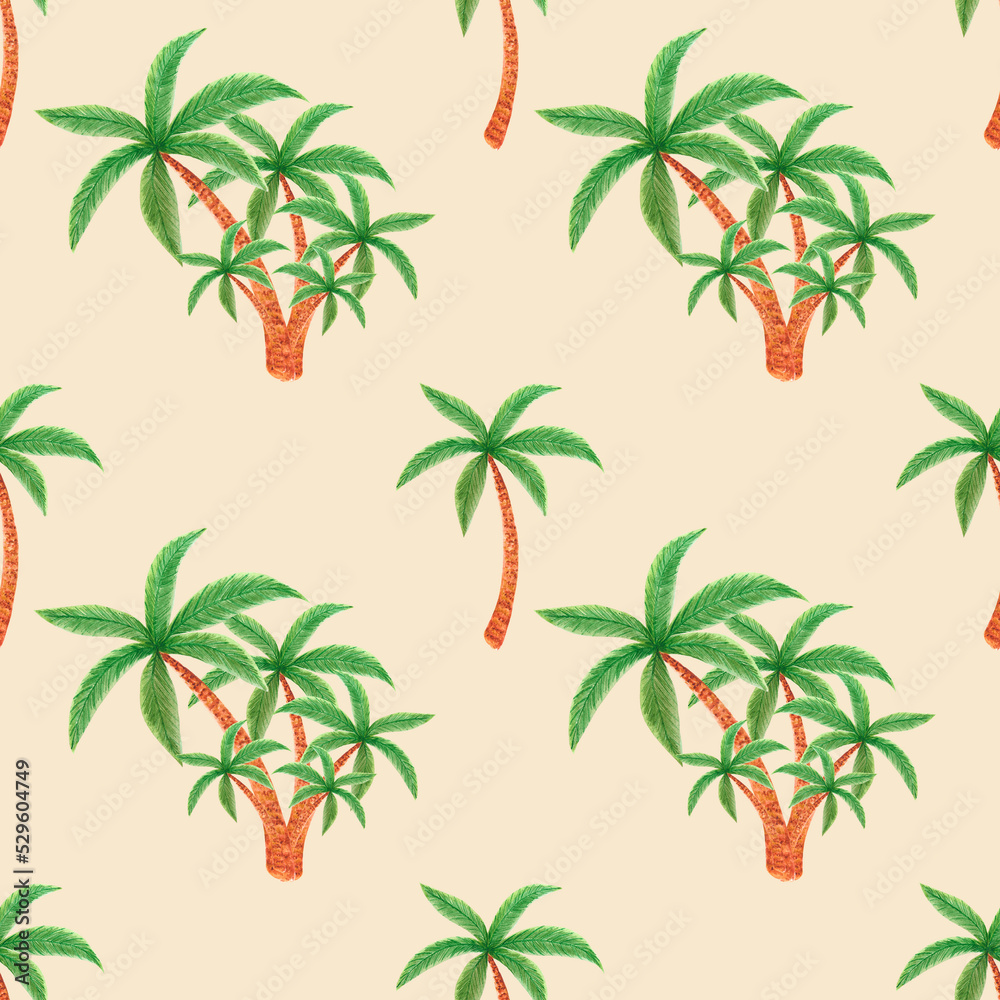 Obraz premium Handdrawn summer seamless pattern. Watercolor rainbow and surfboard on the cream background. Scrapbook design, typography poster, label, banner, textile.