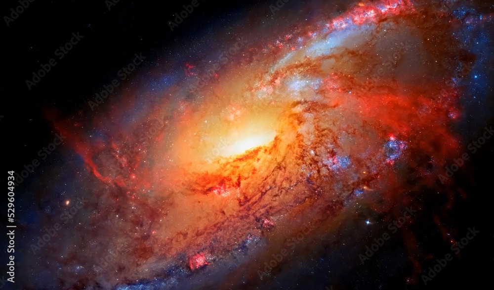 Illustration 3D Massive, beautiful red galaxies in deep space.Elements of this image furnished by NASA.