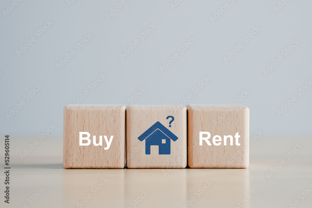 Buy or rent home concept. Real estate, Property investment. Choice between buy and rent. tenancy house. Home purchase dealing. - obrazy, fototapety, plakaty 