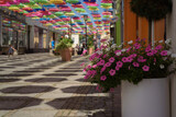 STREET OF POLCZYN ZDROJ - A flowers on the walking passage under colorful umbrellas