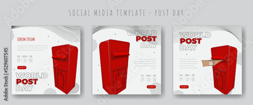 Set of social media post with red post box and white background for world post day template design
