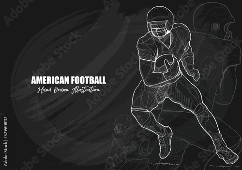 American football player hand drawn on chalkboard. sport vector illustration.