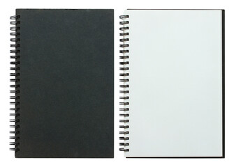 black and white spiral notebook isolated with clipping path for mockup