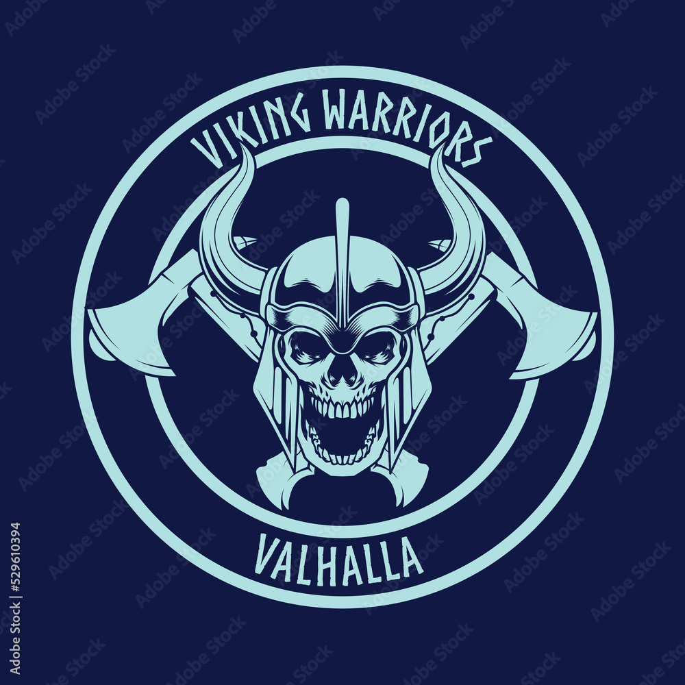 Vector Illustration of Skull Wearing Viking Helmet with Axes in Vintage Style Vector Illustration of Skull Wearing Viking Helmet with Axes in Vintage Style