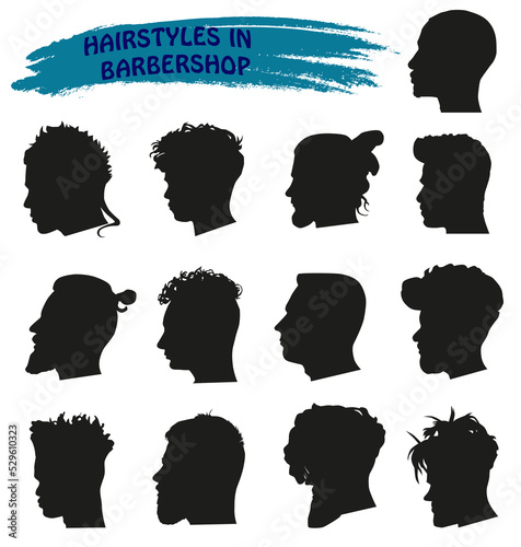 Vector silhouettes of men's haircut. For hairstyle barber shop.