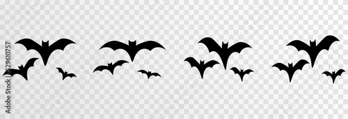 Vector bats on an isolated transparent background. Silhouette of bats PNG. Halloween bats PNG. Black bats.