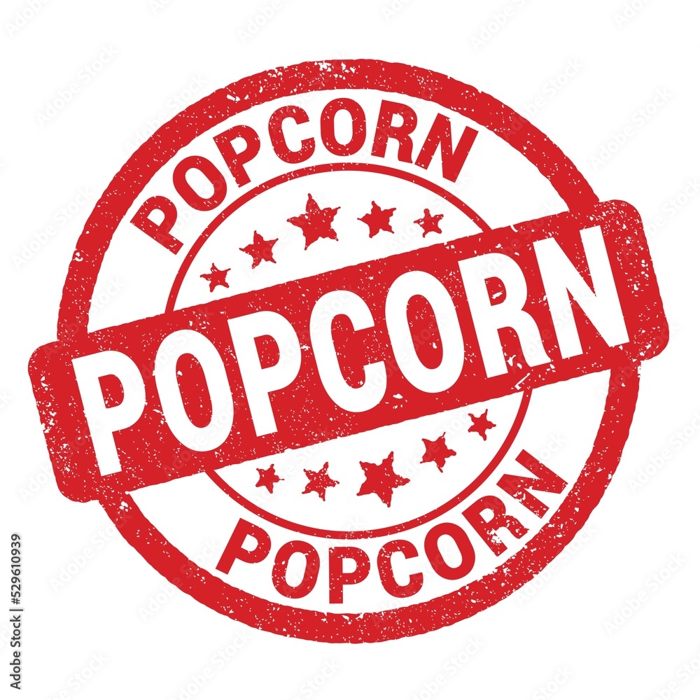 POPCORN text written on red round stamp sign. POPCORN text written on red round stamp sign.