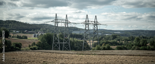 power lines grids outdoors in nature. web banner. photo