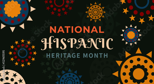 Hispanic heritage month. Abstract floral ornament background design, retro style with text