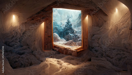 House made of snow, wooden ...