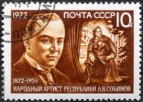 USSR - CIRCA 1972: Postage stamp 'People's Artist of the RSFSR' printed in USSR. Series: '100th anniversary of the birth of L.V. Sobinov' by artist V.Pimenov, 1972