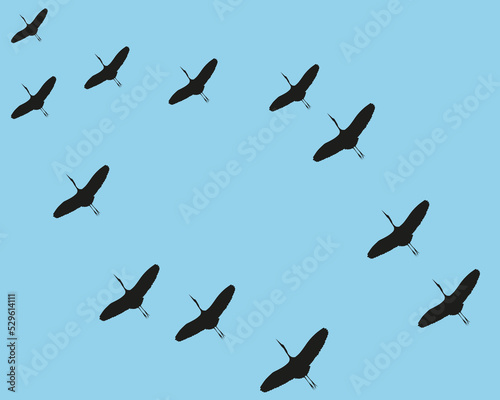 A flock of flying birds in the key, to warmer climes. Free birds. Vector illustration. © Alex Darts