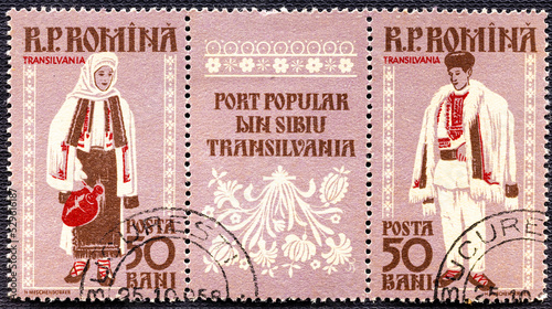 ROMANIA - CIRCA 1958 : Cancelled postage stamp printed by Romania, that shows National costume from Transilvania.