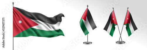 Set of Jordan waving flag on isolated background vector illustration