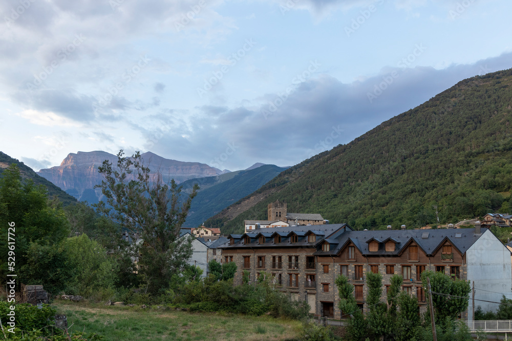 village of broto in the spanish pyrenees at the entrance of the ordesa national park