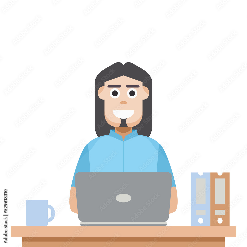 Man Using Laptop For Work From Home Wear Hoodie Man Using Laptop For Work From Home Wear Hoodie
