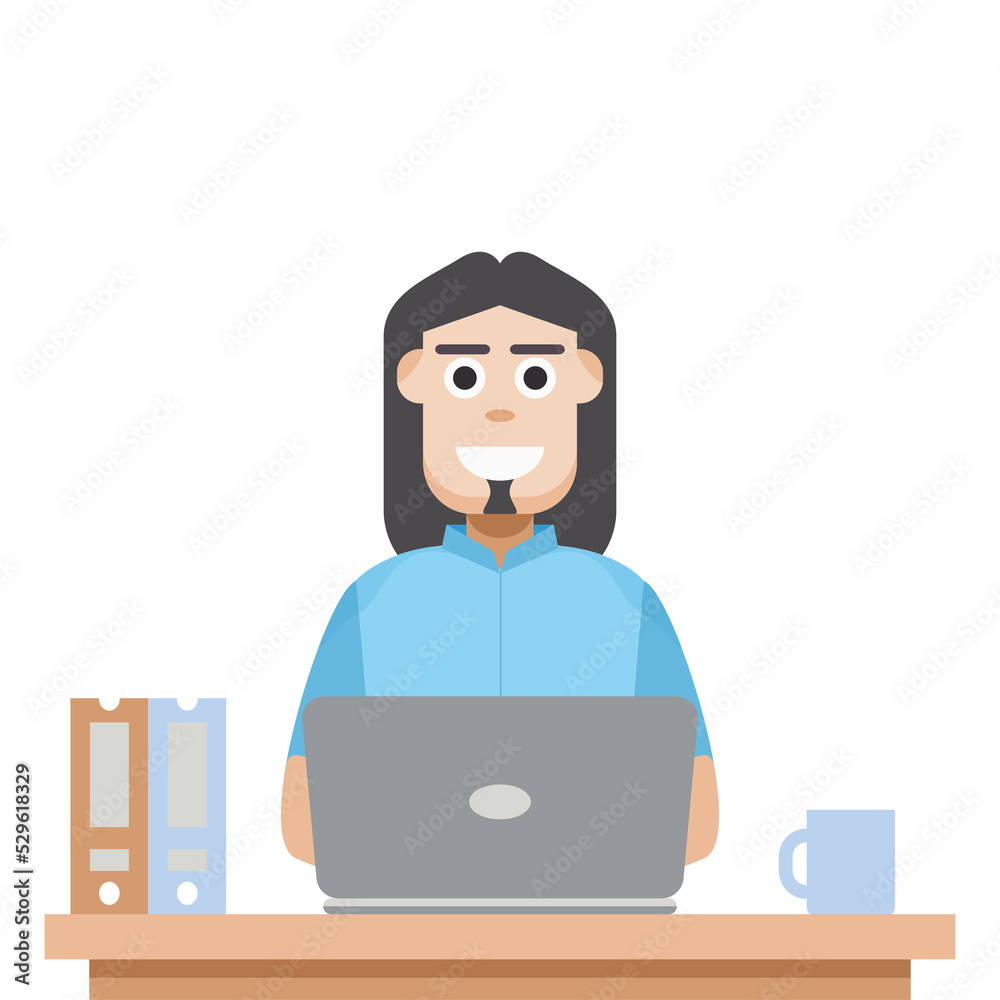 Man Using Laptop For Work From Home Wear Hoodie Man Using Laptop For Work From Home Wear Hoodie
