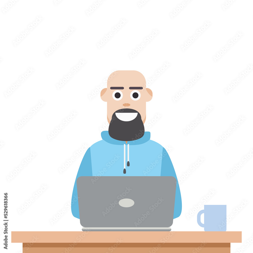 Man Using Laptop For Work From Home Wear Hoodie Man Using Laptop For Work From Home Wear Hoodie