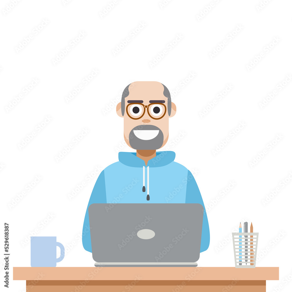 Man Using Laptop For Work From Home Wear Hoodie Man Using Laptop For Work From Home Wear Hoodie
