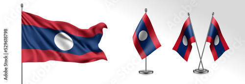 Set of Laos waving flag on isolated background vector illustration