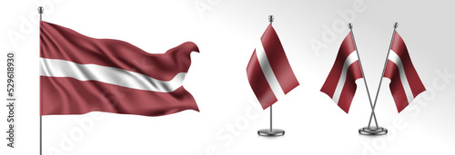 Set of Latvia waving flag on isolated background vector illustration