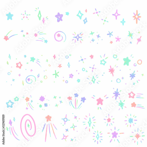 Set Rainbow line star, signs and symbols, Hand drawn in doodle style.