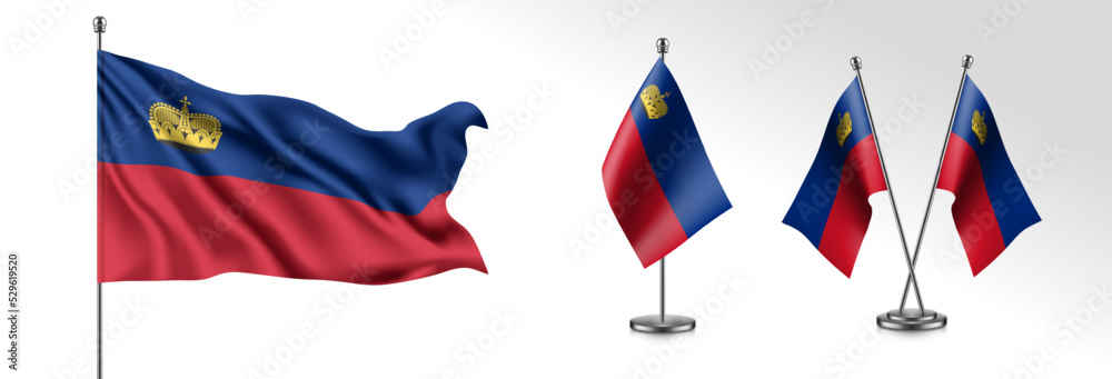 Set of Liechtenstein waving flag on isolated background vector illustration