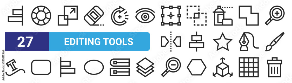 set of 27 outline web editing tools icons such as align, pantone, expand, intersection, align, rounded rectangle, zoom out, trash vector thin icons for web design, mobile app. set of 27 outline web editing tools icons such as align, pantone, expand, intersection, align, rounded rectangle, zoom out, trash vector thin icons for web design, mobile app.