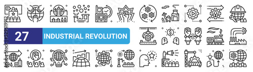 Fotografie, Obraz set of 27 outline web industrial revolution icons such as political, hands, urbanization, coal, capitalism, revolution, head, crowd vector thin icons for web design, mobile app