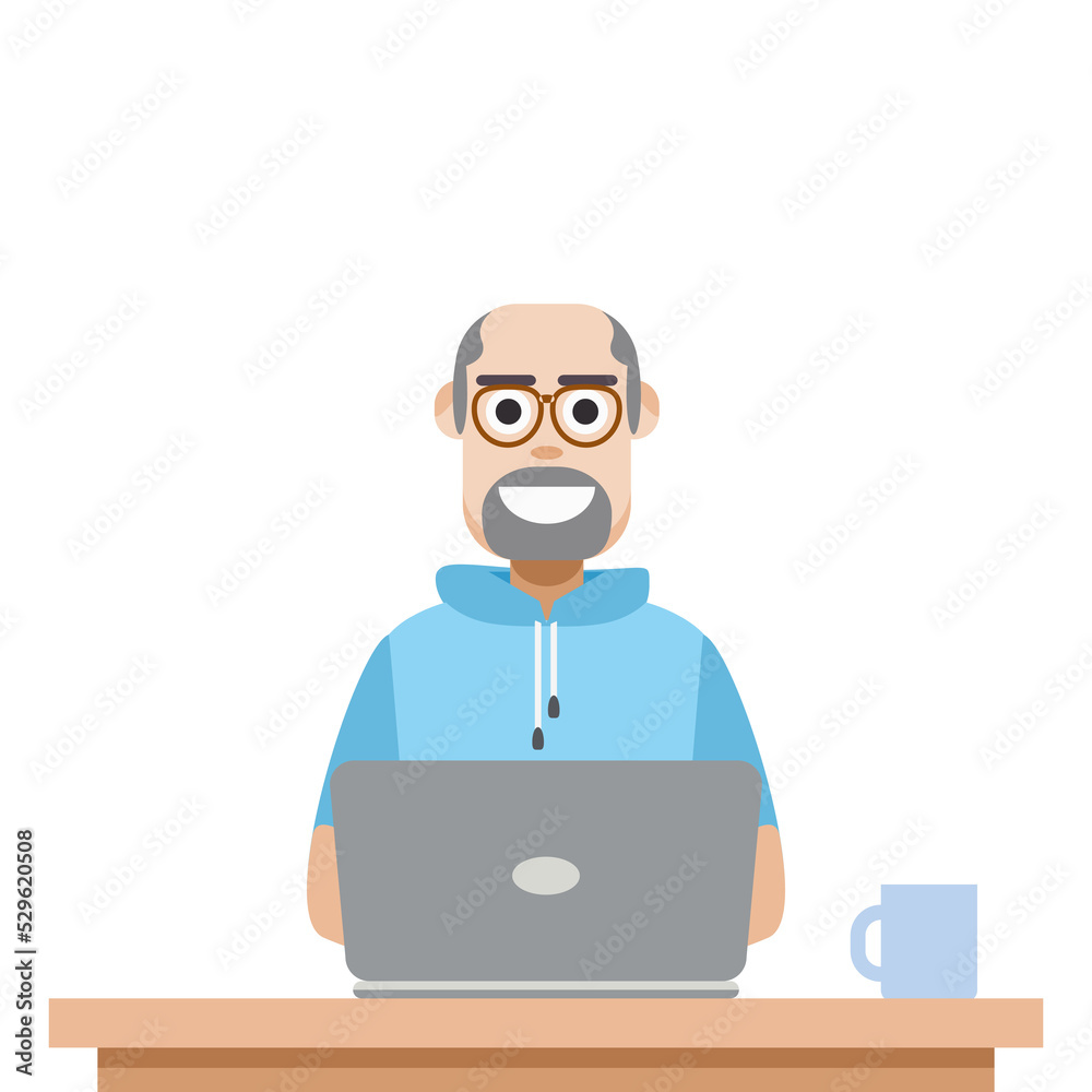 Man Using Laptop For Work From Home Wear Short Hoodie Man Using Laptop For Work From Home Wear Short Hoodie